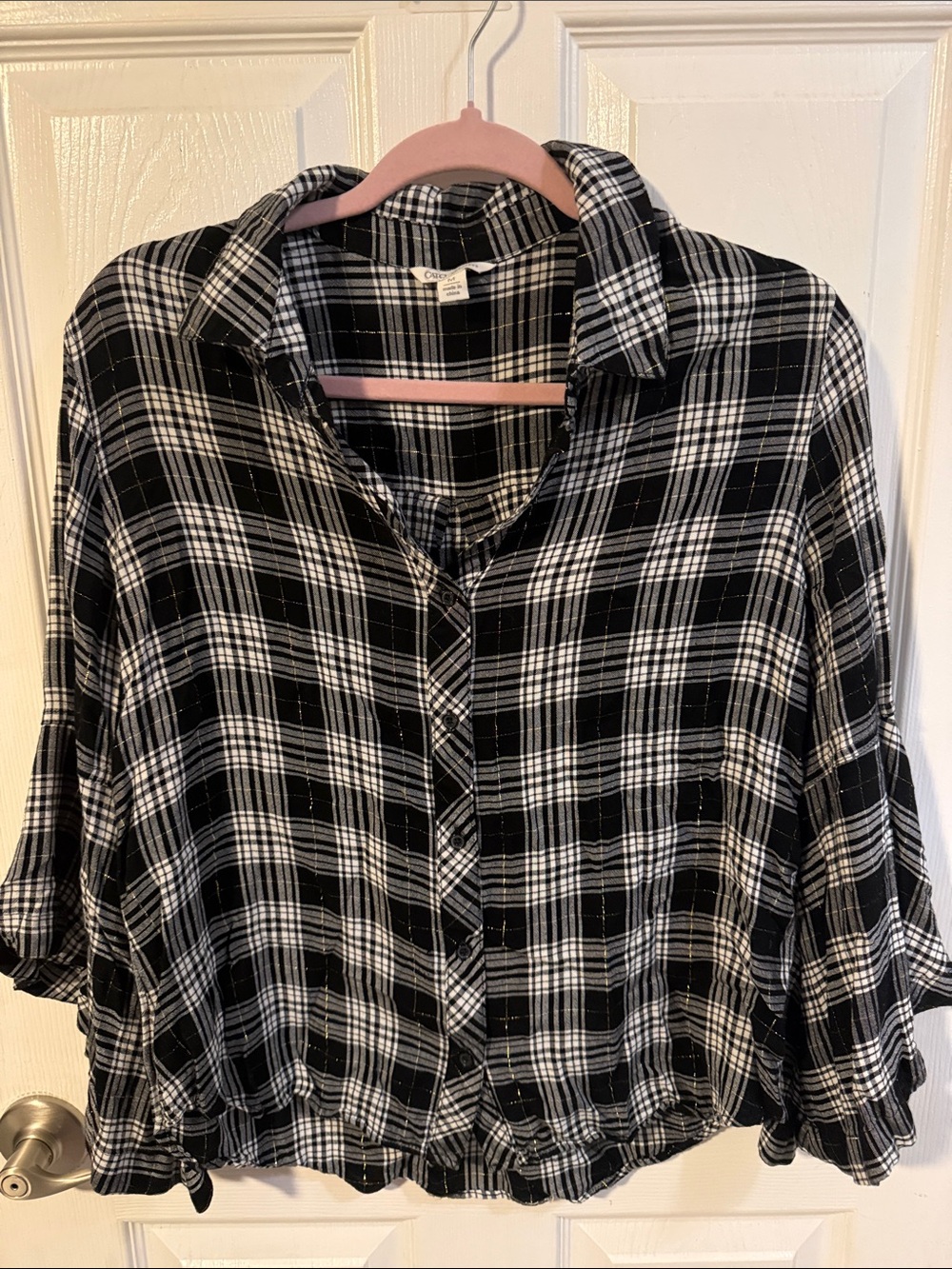 Cato Black and White Plaid Button-Front Shirt